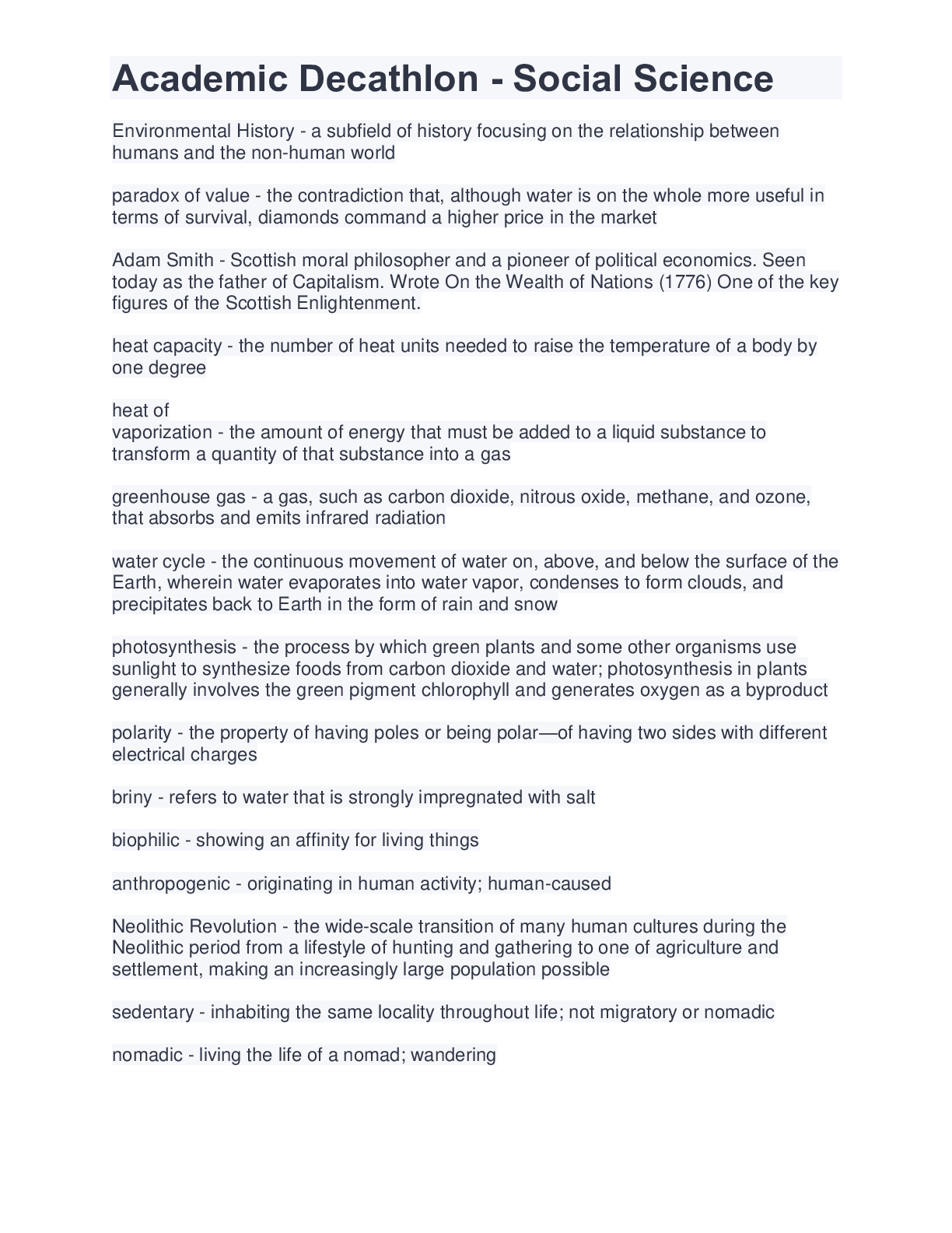 Preview image for Academic Decathlon - Social Science